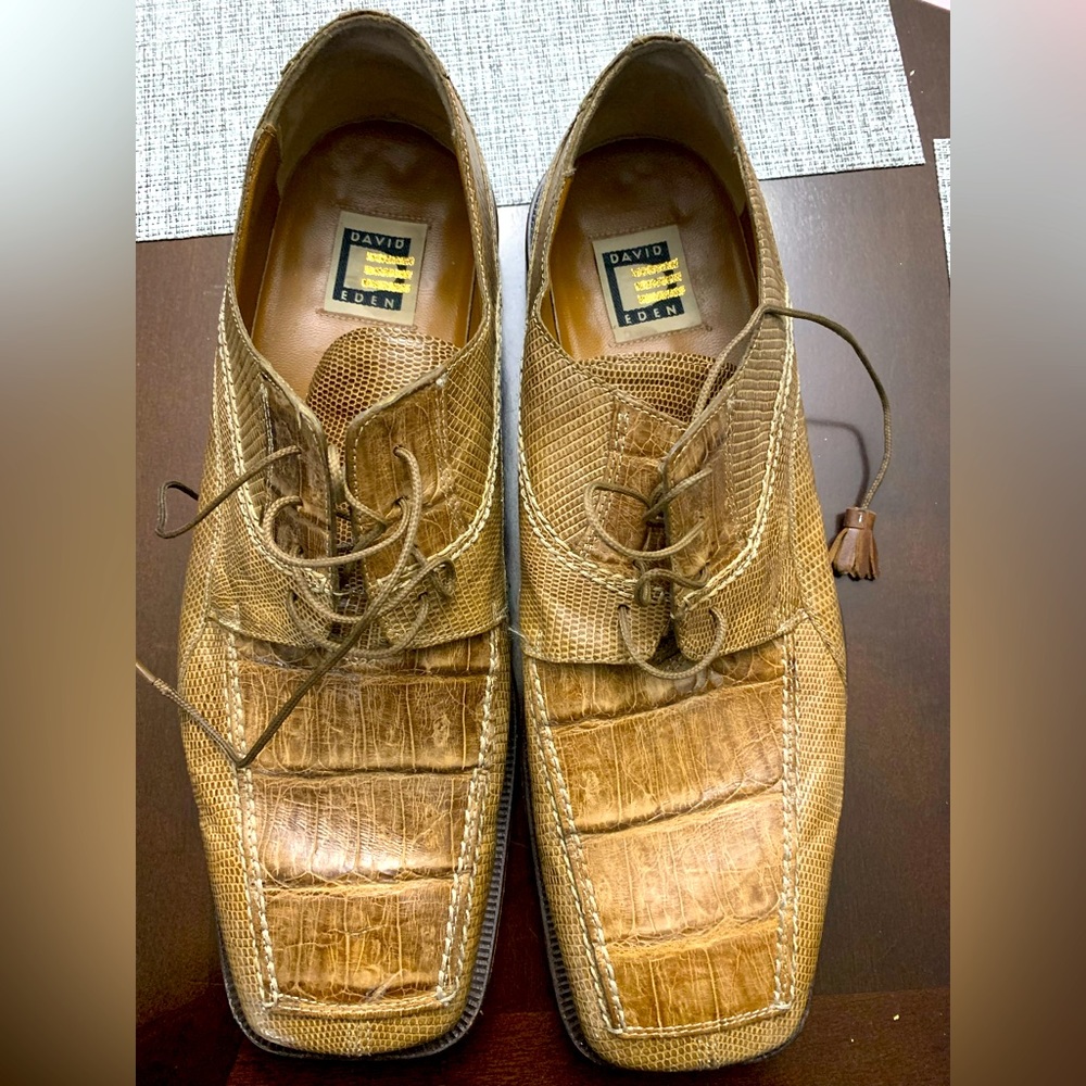 David Eden alligator and lizard size 13 gray tan mix great looking shoe